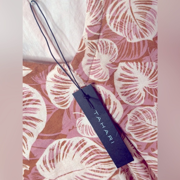 TAHARI NWT Short Floral Party/Cocktail Dress, Pink Lining 100% Linen. - Picture 4 of 7